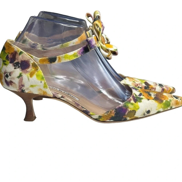 Manolo Blahnik Canvas Floral Print D'Orsay Pump. Sz: EU 37.5/US 7.5 - Picture 5 of 9